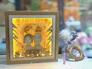 【客製化禮物】實木立體木燈箱 父母禮物 送同款人物櫸木匙扣