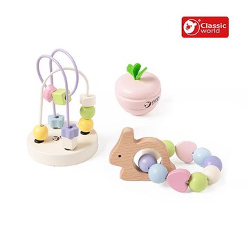 【德國 classic world 客來喜經典木玩】幼兒寶寶遊戲三件組(撥珠/搖鈴)