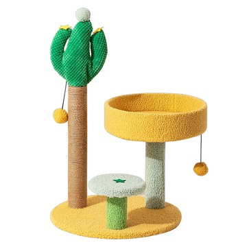 Nice u 毛樂趣 仙人掌貓爬架 麻、木材、PVC製 尺寸41x41x67公分  沙漠綠洲 仙人掌 黃色 + 綠色 + 白色  1個