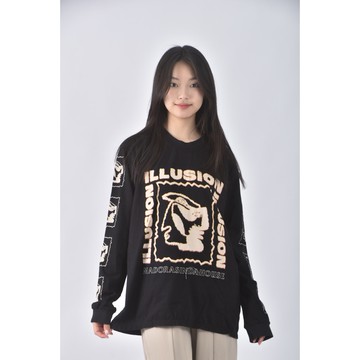 (L) oneteaspoon棉質圖案黑色長袖上衣二手衣