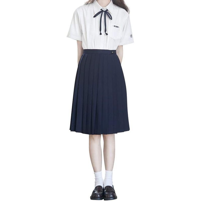 制服 スカート 膝上 60CM丈 紺 無地 ライン ハイウエスト プリーツ 