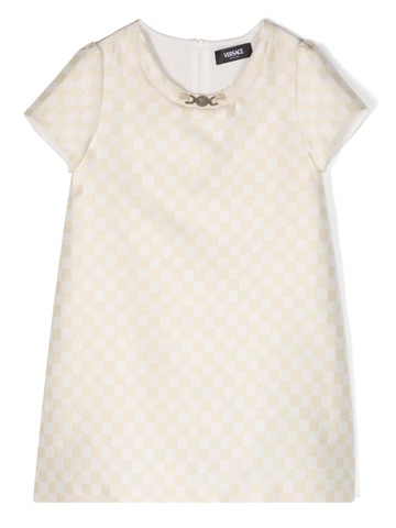 Versace Kids - checkerboard satin shift dress - kids - Silk/Polyester/Acetate/Silk - 5 - Neutrals