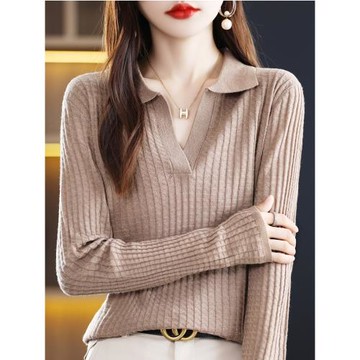 哥家專柜正品商場同款2025春季polo領薄款寬松純色針織羊毛打底衫