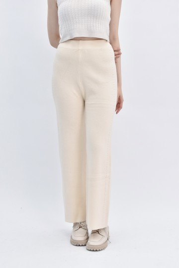 (S) crazy質感針織鬆緊腰杏色長褲