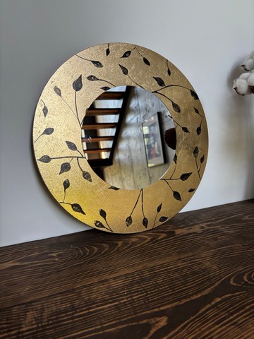 金色圓形掛鏡，家居原創鏡子，壁鏡