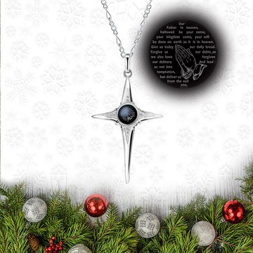 微雕客製內容 星光十字架 項鍊-鑽石白