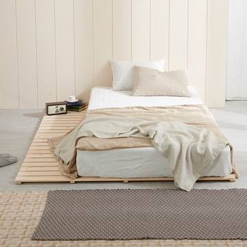 JINI&FUNNY 松木低床型四折床墊底板 加大雙人(Queen)  原木色