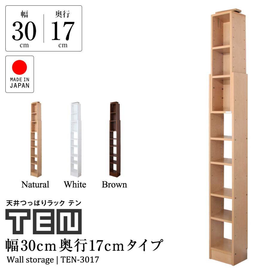 天井つっぱりラック TEN 幅30cm 奥行17cm 本棚 書棚 国産 日本製 薄型