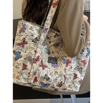 2025新款高級感大容量帆布單肩包時尚通勤托特包女生上課包