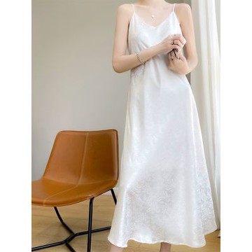 [巴黎精品] 現貨+預購 頂級法式絲質洋裝緞面長裙名媛絲綢冰絲涼感天絲連身裙-提花吊帶女裙子2色a1iz81