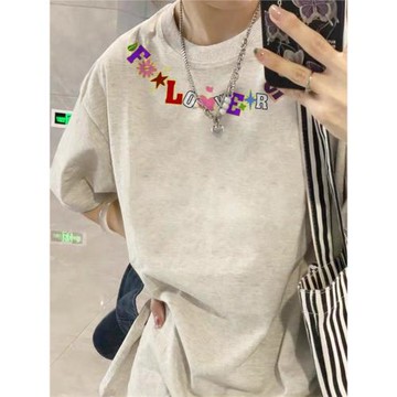 純棉正肩短袖t恤女2025新款夏季寬松潮牌美式小眾設計感半袖上衣