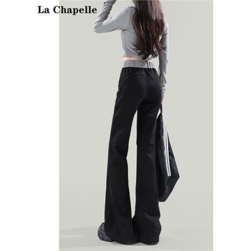 拉夏貝爾美式辣妹低腰微喇褲女2025春秋季抽繩垂感拼接休閑衛褲子