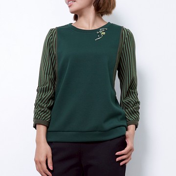 CLL巧玲瓏 假兩件條紋拼接上衣 3643011