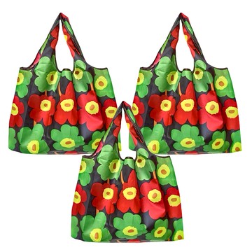 超質感厚實環保購物袋 58 x 40 x 26cm  黑底綠花朵  3個