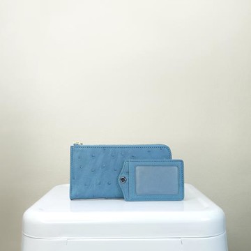 【M2nd】柯蜜頓鴕鳥皮通勤組輕薄長夾/證件套(土耳其藍-T65AT07A)