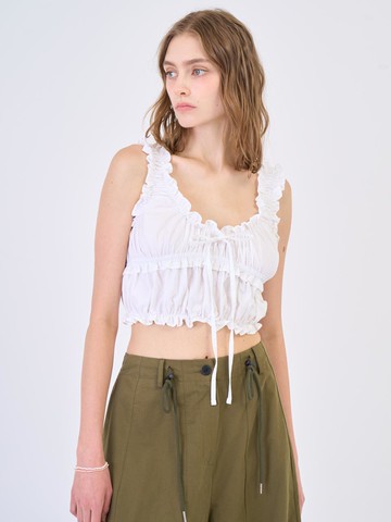 Shirring Cropped Sleeveless White