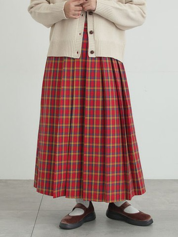 素面/格紋防靜電設計百褶長裙(0F001490810) - Samansa Mos2