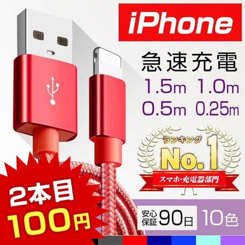 iPhone ケーブル 長さ 0.25m 0.5m 1m 1.5m 急速充電 充電器 USB