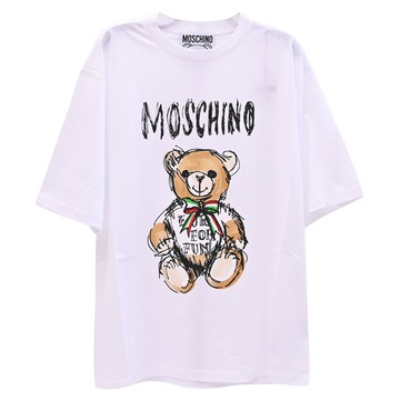 MOSCHINO 經典滿版小熊燙印插畫棉質短T恤.白