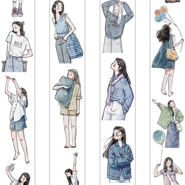 此刻 初秋人物稿 塩顏繪畫 PET 割型貼紙卷 和紙膠帶