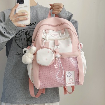 熱銷💯韓係少女風雙肩包女時尚學生高顔值大容量可愛卡通書包初中高中生 大容量後背包 韓版多層畢旅耐重雙肩包 YU8D