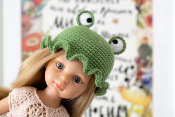 13 吋 Paola Reina 娃娃青蛙帽子，Meadowdoll 餃子，動物帽子，針織帽