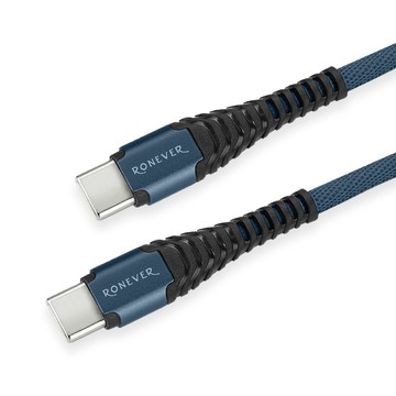RONEVER TYPE-C 鋁合金耐彎折充電線-藍(VPC142)-1M-Type C to Type C