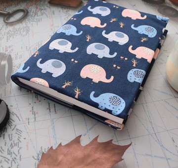 【大象-藍】 書衣 可調式布書衣 手工布書衣  A5 A6 B6 20K 16K