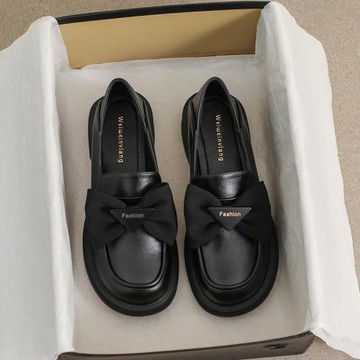 樂福鞋女鞋2025春秋新款新款平底黑小皮鞋一腳蹬瑪麗珍軟底豆豆鞋