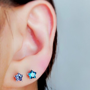 小星星堇青石電鍍18K白金純銀耳環
