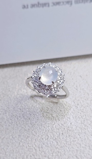 幸福•淨化•吉祥•事業|莫西沙冰玻放光白翡|緬甸翡翠純銀戒指