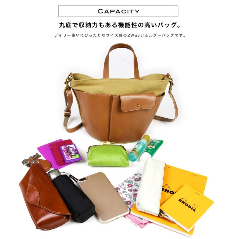 美品 本革 Folna キャンバス 帆布 ハンドバッグ レディース ショルダー-