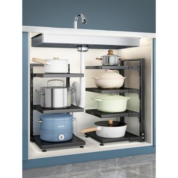 廚房多層置物架落地可調節櫥柜下水槽鍋具灶臺分層放鍋架儲物架子