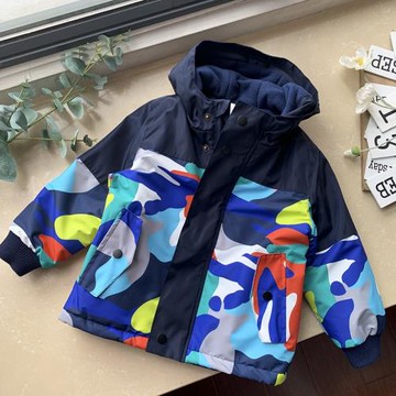 男童外套加絨加厚夾棉秋冬款兒童棉衣迷彩防風衣寶寶沖鋒衣K