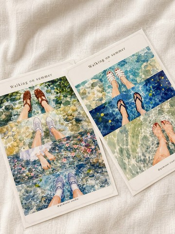 背景 - Walking on Summer 夏日水景手帳貼紙組 2張