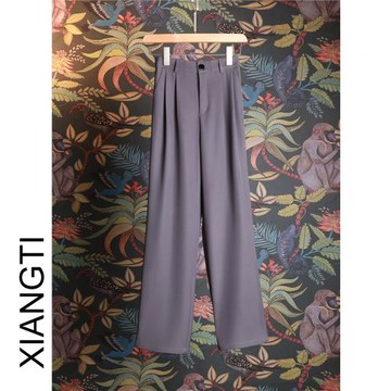XT休閑褲女2024新款春秋款灰色直筒垂感韓版休閑時尚西褲品質