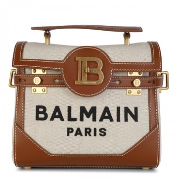 Balmain - Beige Canvas And Brown Leather Handle Bag Uni