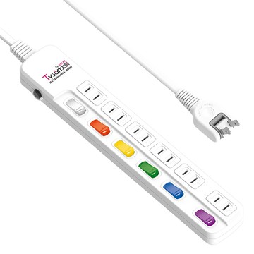 Tyson 太順電業 6開6插2孔 TS-266AS 台灣製 防雷擊突波吸收  1.8m  延長線 白色  1條