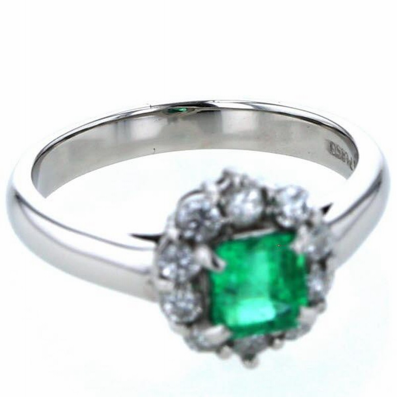 値下げ Pt850 プラチナ リング エメラルド0.74ct ダイヤモンド