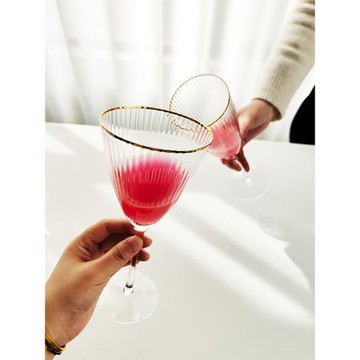 唯物生活 水晶玻璃豎紋香檳杯高腳紅酒杯高端輕奢風家用套裝