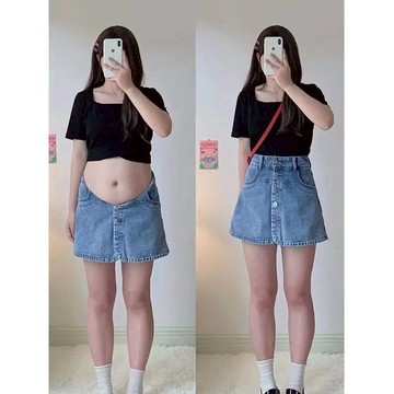壹禾YIHOO🔶現貨隔日達 大碼牛仔半身裙 a字裙 防走光內裡 高腰遮胯顯瘦半身短裙 褲裙