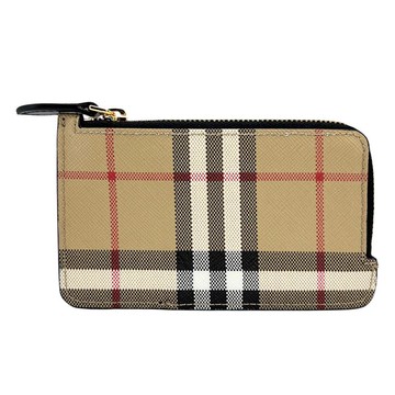 Burberry Vintage 格紋拼皮革L型拉鍊卡片夾（8058013-典藏米）_廠商直送