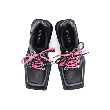 Asthershop原創 巧克力板板女鞋 大方頭微翹登山扣單鞋