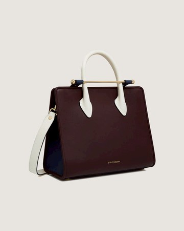 Strathberry - Midi Tote - Top Handle Leather Tote Bag - Burgundy / Navy / Cream