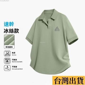🌈台倉出庫🌈 polo衫男款痞帥高級感綠色體恤衫夏季冰絲速幹寬鬆涼感短袖t恤男