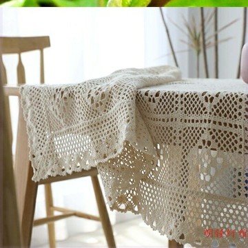 復古美式鉤針編織桌布臺布勾花田園針織鏤空蕾絲棉線文藝茶幾蓋布