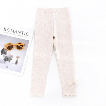 FANMOU - 腰鬆緊木耳邊內搭褲-珍珠蝴蝶結-米杏色