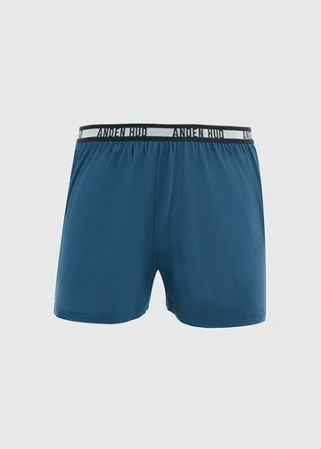 男款XXL_Back to Track．不開襟純棉寬鬆四角內褲(深潛藍-黑白緊帶)