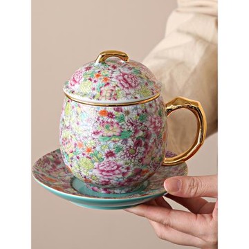 (免運)精致泡茶杯高級感輕奢高顏值辦公室茶水分離女士專用陶瓷個人杯子