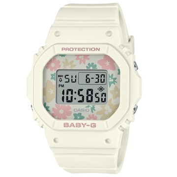 CASIO 卡西歐  BABY-G 迷人花卉 復古懷舊流行色彩經典電子錶 米白色 BGD-565RP-7_37.9mm